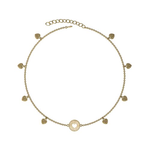 Колье "Сердца" с янтарем из серебра 925 пробы с позолотой