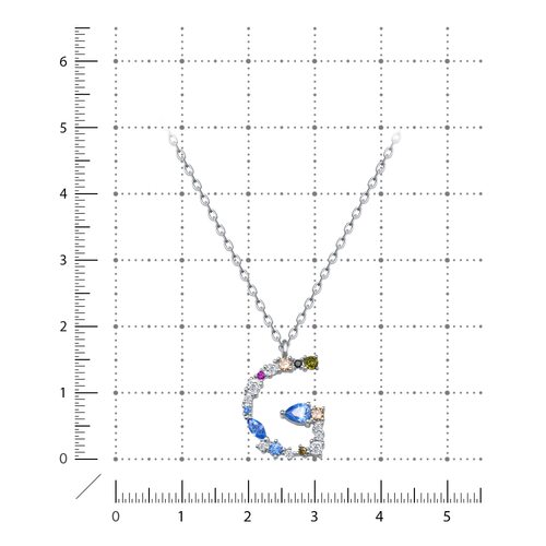 Колье "Буква G" с фианитами из серебра 925 пробы