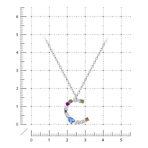 Колье "Буква С" с фианиами из серебра 925 пробы