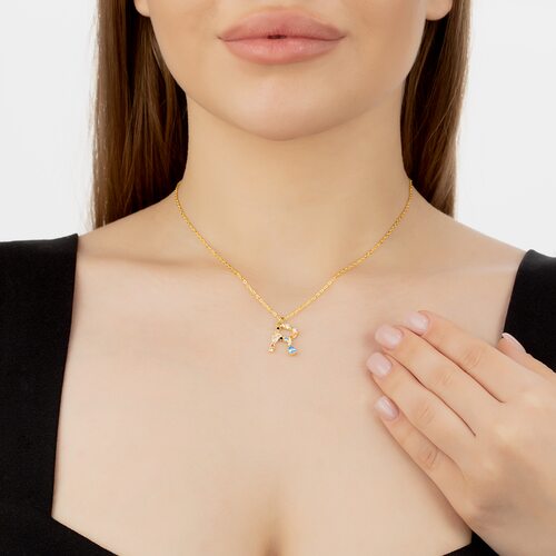 Колье "Буква R" с фианитами из серебра 925 пробы с позолотой