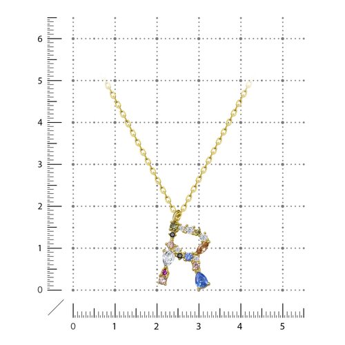 Колье "Буква R" с фианитами из серебра 925 пробы с позолотой