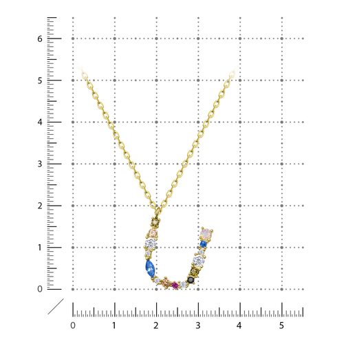 Колье "Буква U" с фианитами из серебра 925 пробы с позолотой