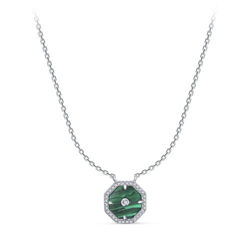 Колье с малахитом и фианитами из серебра 925 пробы