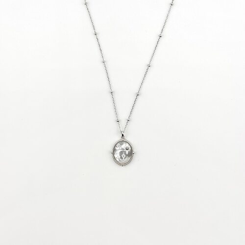 Колье "Луна и звезды" с перламутром и фианитами из серебра 925 пробы