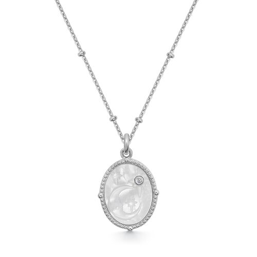 Колье "Луна и звезды" с перламутром и фианитами из серебра 925 пробы