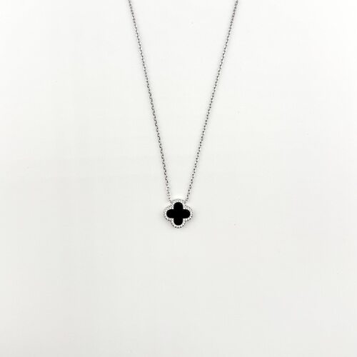 Колье "Клевер" с ониксом и фианитами из серебра 925 пробы