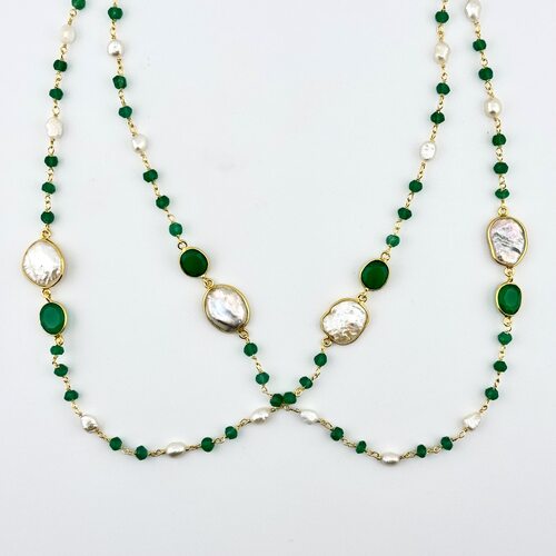 Колье с жемчугом и агатом из серебра 925 пробы с позолотой