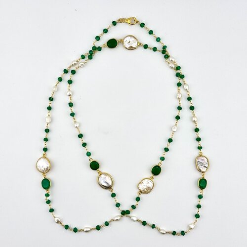 Колье с жемчугом и агатом из серебра 925 пробы с позолотой