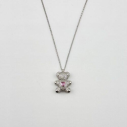 Колье "Мишка" с фианитами из серебра 925 пробы