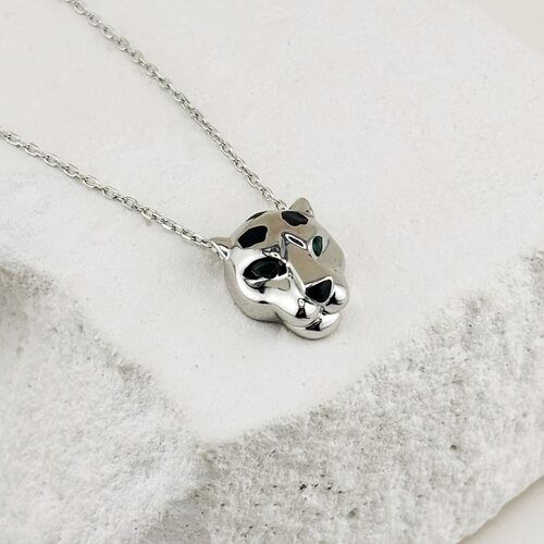 Колье "Пантера" с фианитами и эмалью из серебра 925 пробы