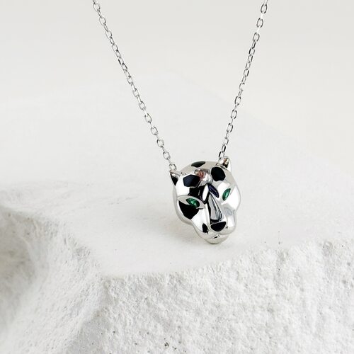 Колье "Пантера" с фианитами и эмалью из серебра 925 пробы