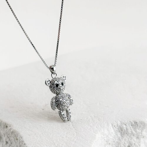 Колье "Мишка" с фианитами из серебра 925 пробы