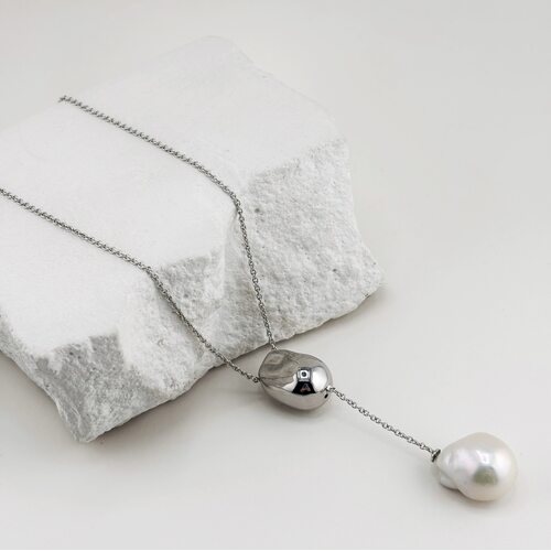 Колье с жемчугом и фианитом из серебра 925 пробы