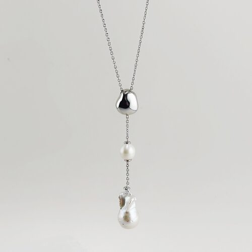 Колье с фианитом и жемчугом из серебра 925 пробы