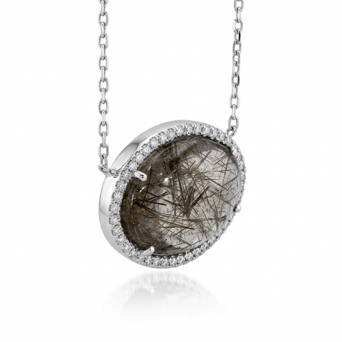 Колье с кварцем и фианитами из серебра 925 пробы арт. NK395