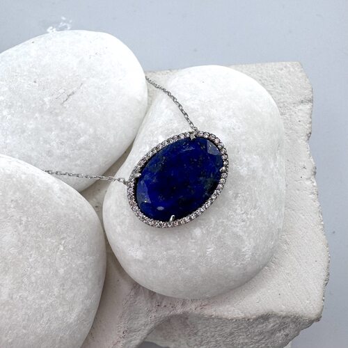 Колье с кварцем и фианитами из серебра 925 пробы