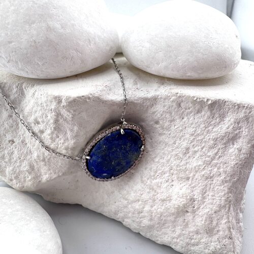 Колье с кварцем и фианитами из серебра 925 пробы