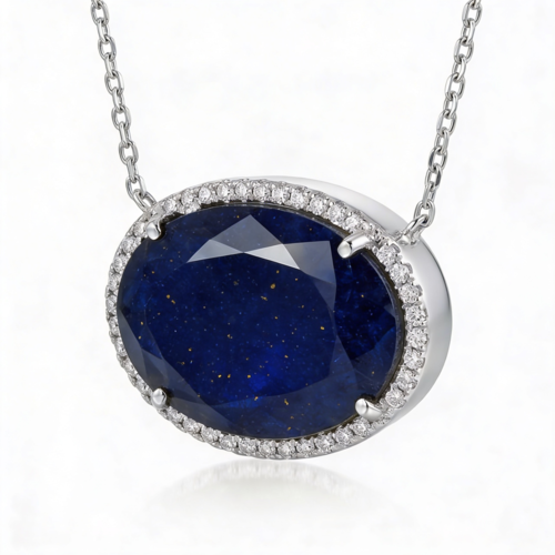 Колье с кварцем и фианитами из серебра 925 пробы