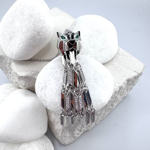 Колье "Пантера" с фианитами и эмалью из серебра 925 пробы