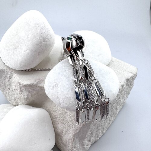 Колье "Пантера" с фианитами и эмалью из серебра 925 пробы