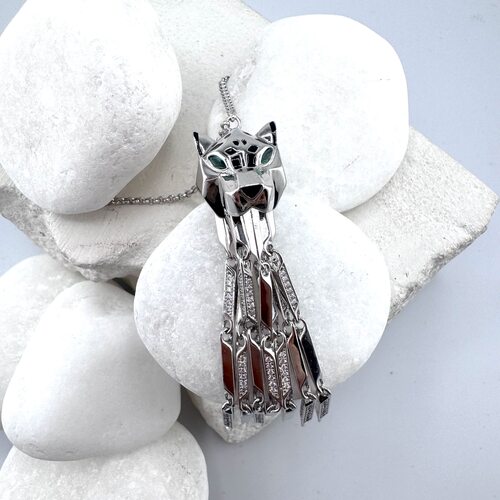 Колье "Пантера" с фианитами и эмалью из серебра 925 пробы