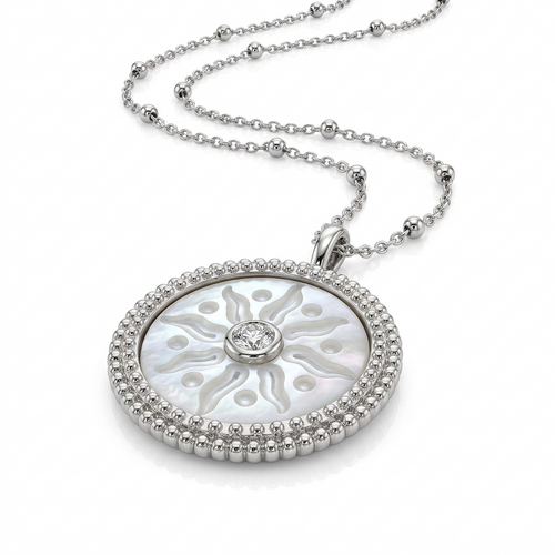 Колье "Солнце" с перламутром и фианитами из серебра 925 пробы