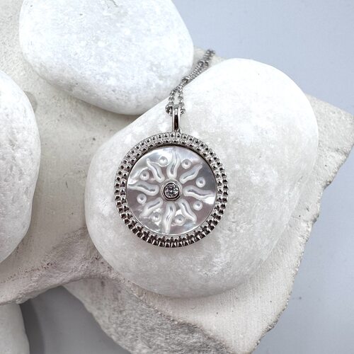 Колье "Солнце" с перламутром и фианитами из серебра 925 пробы