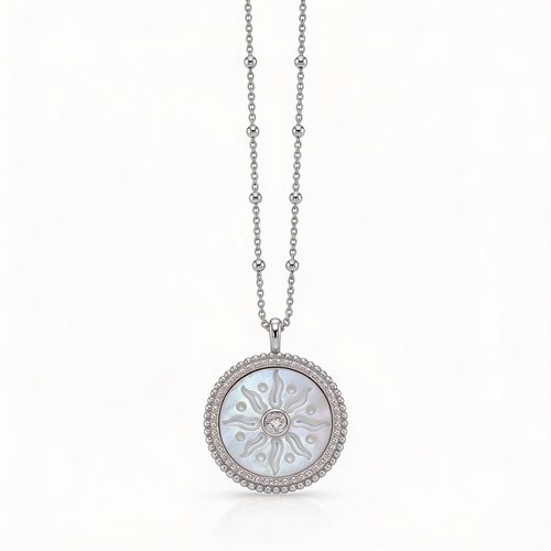 Колье "Солнце" с перламутром и фианитами из серебра 925 пробы