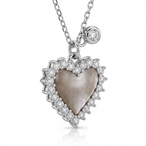 Колье "Сердце" с перламутром и фианитами из серебра 925 пробы