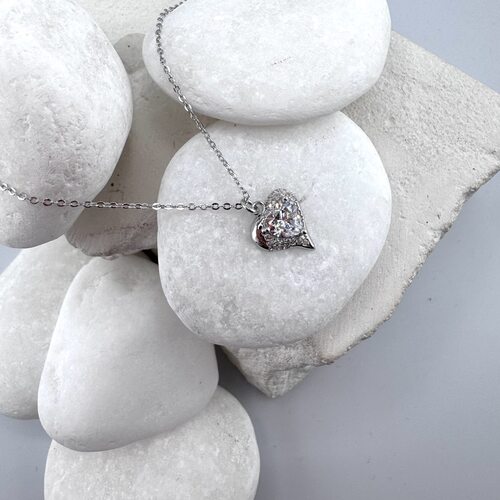 Колье "Сердце" с фианитами из серебра 925 пробы