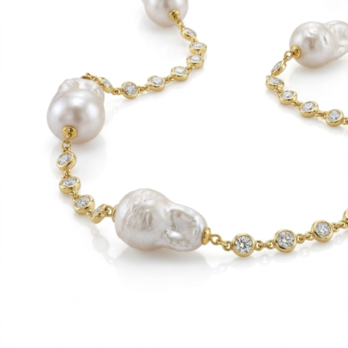 Колье с жемчугом и фианитами из серебра 925 пробы с позолотой