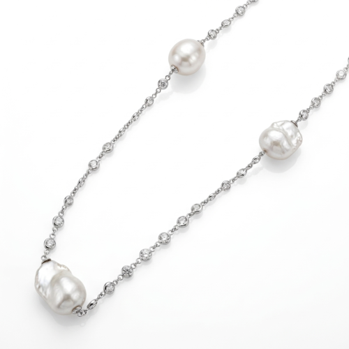 Колье с жемчугом и фианитами из серебра 925 пробы