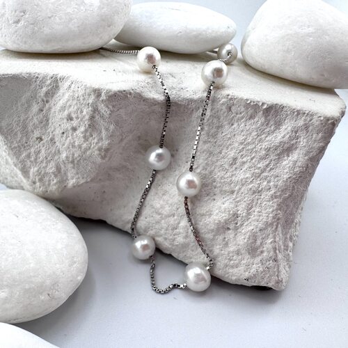 Колье с жемчугом и фианитами из серебра 925 пробы