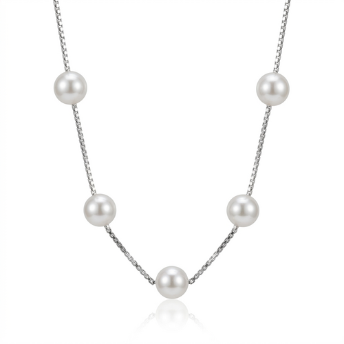 Колье с жемчугом и фианитами из серебра 925 пробы