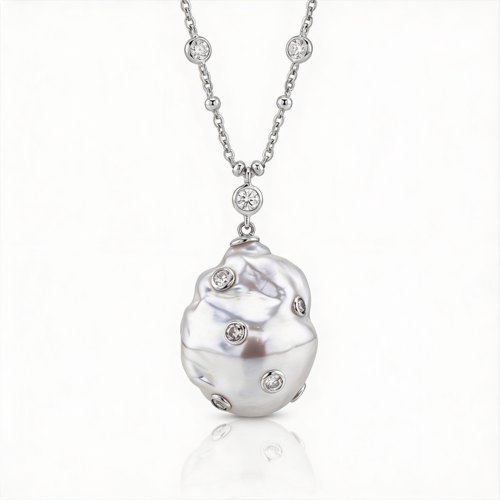 Колье с жемчугом и фианитами из серебра 925 пробы