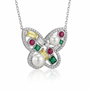 Колье "Бабочка" с жемчугом и фианитами из серебра 925 пробы арт. NK423