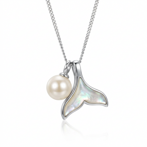 Колье "Хвост" с перламутром и жемчугом из серебра 925 пробы