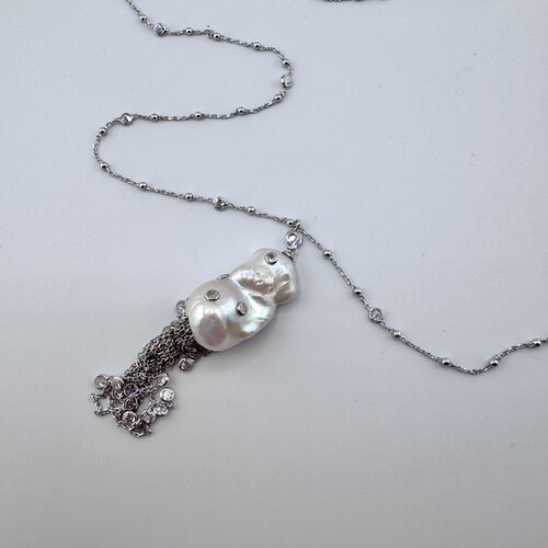 Колье с жемчугом и фианитами из серебра 925 пробы