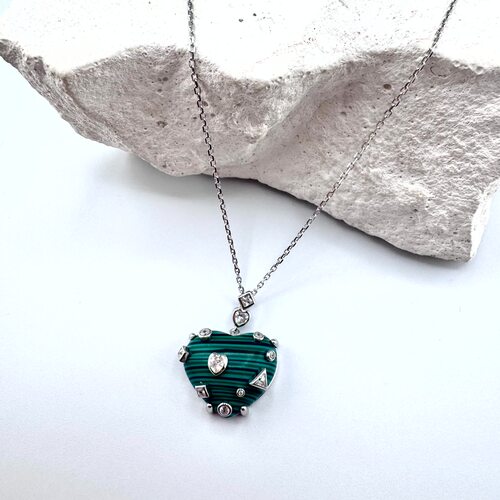 Колье с малахитом из серебра 925 пробы
