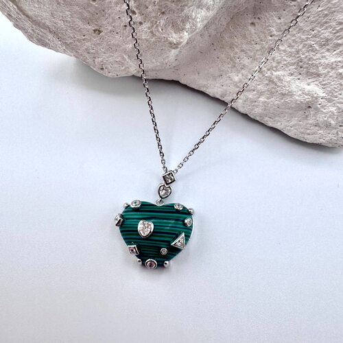 Колье с малахитом из серебра 925 пробы