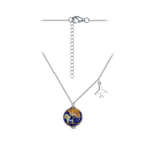 Колье "Глобус World of Love" с лазуритом, перламутром и агатом из серебра 925 пробы