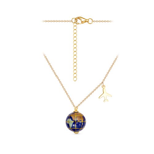 Колье "Глобус World of Love" с лазуритом, перламутром и агатом из серебра 925 пробы с позолотой