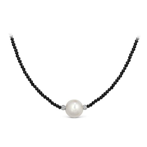 Колье с жемчугом и шпинелью из серебра 925 пробы