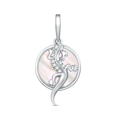 Подвеска "Ящерица" с перламутром и фианитами из серебра 925 пробы