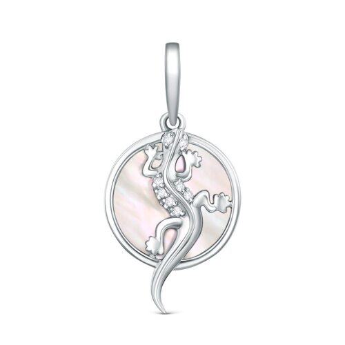 Подвеска "Ящерица" с перламутром и фианитами из серебра 925 пробы