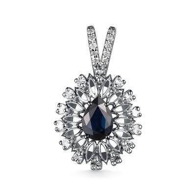Подвеска с бриллиантами и сапфиром из белого золота 585 пробы