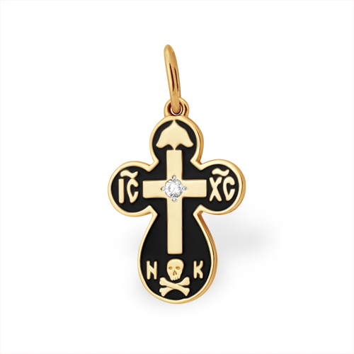 Крест православный с эмалью и фианитом из золота 585 пробы
