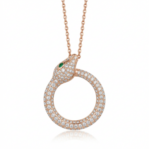 Колье "Змея" с бриллиантами и изумрудом из золота 585 пробы