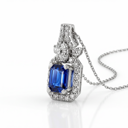 Колье с сапфиром и бриллиантами из белого золота 585 пробы