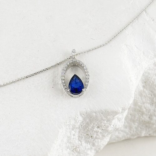 Колье с сапфиром и бриллиантами из белого золота 585 пробы
